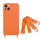 For iPhone 15 Plus Fine Hole Silicone Phone Case with Lanyard(Orange) - 1