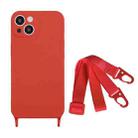 For iPhone 15 Plus Fine Hole Silicone Phone Case with Lanyard(Dark Red) - 1