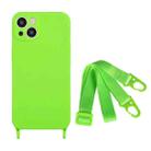 For iPhone 15 Fine Hole Silicone Phone Case with Lanyard(Green) - 1