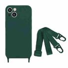 For iPhone 15 Fine Hole Silicone Phone Case with Lanyard(Dark Green) - 1