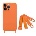 For iPhone 14 Pro Max Fine Hole Silicone Phone Case with Lanyard(Orange) - 1