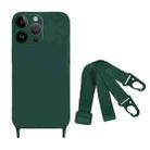 For iPhone 14 Pro Max Fine Hole Silicone Phone Case with Lanyard(Dark Green) - 1