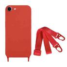 For iPhone SE 2022 / 2020 Fine Hole Silicone Phone Case with Lanyard(Dark Red) - 1