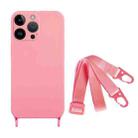 For iPhone 13 Pro Fine Hole Silicone Phone Case with Lanyard(Pink) - 1