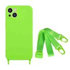 For iPhone 13 Fine Hole Silicone Phone Case with Lanyard(Green) - 1