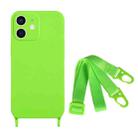 For iPhone 12 Fine Hole Silicone Phone Case with Lanyard(Green) - 1