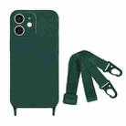 For iPhone 12 Fine Hole Silicone Phone Case with Lanyard(Dark Green) - 1