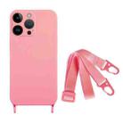 For iPhone 12 Pro Max Fine Hole Silicone Phone Case with Lanyard(Pink) - 1