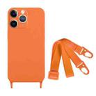 For iPhone 11 Pro Max Fine Hole Silicone Phone Case with Lanyard(Orange) - 1