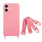 For iPhone 11 Fine Hole Silicone Phone Case with Lanyard(Pink) - 1