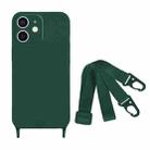 For iPhone 11 Fine Hole Silicone Phone Case with Lanyard(Dark Green) - 1