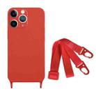 For iPhone 11 Pro Fine Hole Silicone Phone Case with Lanyard(Dark Red) - 1