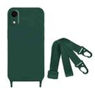 For iPhone XR Fine Hole Silicone Phone Case with Lanyard(Dark Green) - 1