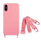 For iPhone XS Max Fine Hole Silicone Phone Case with Lanyard(Pink) - 1