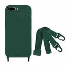 For iPhone 8 Plus / 7 Plus Fine Hole Silicone Phone Case with Lanyard(Dark Green) - 1