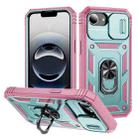 For iPhone 16e Sliding Camshield TPU + PC Phone Case with Holder(Green+Pink) - 1