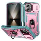 For iPhone 17 Sliding Camshield TPU + PC Phone Case with Holder(Green+Pink) - 1