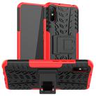 For Xiaomi Redmi 9A Tire Texture Shockproof TPU+PC Protective Case with Holder(Red) - 1