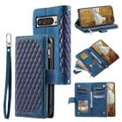 For Google Pixel 9 Pro XL Grid Texture Zipper Leather Phone Case with Lanyard(Blue) - 1