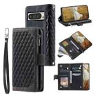 For Google Pixel 9 Pro XL Grid Texture Zipper Leather Phone Case with Lanyard(Black) - 1