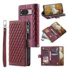 For Google Pixel 9 / 9 Pro Grid Texture Zipper Leather Phone Case with Lanyard(Wine Red) - 1