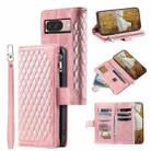 For Google Pixel 9 / 9 Pro Grid Texture Zipper Leather Phone Case with Lanyard(Rose Gold) - 1