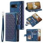 For Google Pixel 9a Grid Texture Zipper Leather Phone Case with Lanyard(Blue) - 1