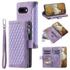 For Google Pixel 9a Grid Texture Zipper Leather Phone Case with Lanyard(Purple) - 1