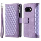 For Google Pixel 9a Grid Texture Zipper Leather Phone Case with Lanyard(Purple) - 2