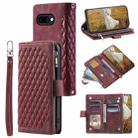 For Google Pixel 9a Grid Texture Zipper Leather Phone Case with Lanyard(Wine Red) - 1