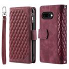 For Google Pixel 9a Grid Texture Zipper Leather Phone Case with Lanyard(Wine Red) - 2