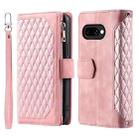 For Google Pixel 9a Grid Texture Zipper Leather Phone Case with Lanyard(Rose Gold) - 2