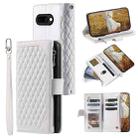 For Google Pixel 9a Grid Texture Zipper Leather Phone Case with Lanyard(White) - 1