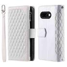 For Google Pixel 9a Grid Texture Zipper Leather Phone Case with Lanyard(White) - 2