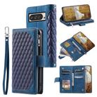 For Google Pixel 10 Pro XL Grid Texture Zipper Leather Phone Case with Lanyard(Blue) - 1
