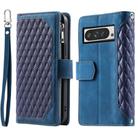 For Google Pixel 10 Pro XL Grid Texture Zipper Leather Phone Case with Lanyard(Blue) - 2