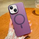 For iPhone 13 Golden Shield Frosted Semi-transparent MagSafe PC Phone Case(Purple) - 1