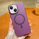 For iPhone 14 Golden Shield Frosted Semi-transparent MagSafe PC Phone Case(Purple) - 1