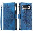 For Google Pixel 9 Pro XL Multi-Card Totem Zipper Leather Phone Case(Blue) - 3