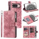 For Google Pixel 9 / 9 Pro Multi-Card Totem Zipper Leather Phone Case(Pink) - 1