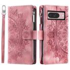 For Google Pixel 9 / 9 Pro Multi-Card Totem Zipper Leather Phone Case(Pink) - 3