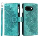 For Google Pixel 9a Multi-Card Totem Zipper Leather Phone Case(Green) - 1