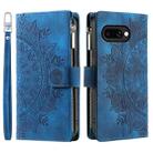 For Google Pixel 9a Multi-Card Totem Zipper Leather Phone Case(Blue) - 1