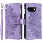 For Google Pixel 9a Multi-Card Totem Zipper Leather Phone Case(Purple) - 1