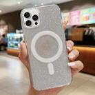 For iPhone 15 Pro Max Acrylic Transparent Glitter MagSafe Phone Case(Silver) - 1