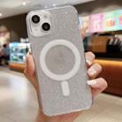 For iPhone 15 Plus Acrylic Transparent Glitter MagSafe Phone Case(Silver) - 1