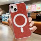 For iPhone 15 Plus Acrylic Transparent Glitter MagSafe Phone Case(Red) - 1