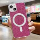 For iPhone 15 Plus Acrylic Transparent Glitter MagSafe Phone Case(Rose Red) - 1