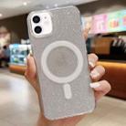 For iPhone 11 Acrylic Transparent Glitter MagSafe Phone Case(Silver) - 1