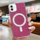 For iPhone 16 Plus Acrylic Transparent Glitter MagSafe Phone Case(Rose Red) - 1